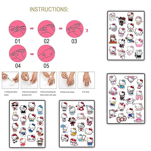 Miniatura 5 de 8 hojas de tatuajes temporales de cumpleaños Kawaii Kitty para niños, suministros de fiesta de cumpleaños de gatitos, calcomanías de tatuajes falsos