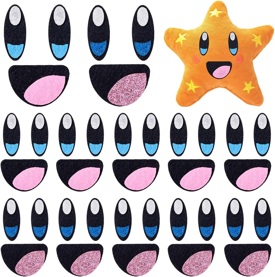 PH PandaHall 20 Sets 2 Colors Felt Eyes with Mouths, Colorful Oval Eye Kawaii Felt Mouth Crochet Eyes Patches Amigurumi Craft Eye for Plush Puppet Teddy Bear Crochet Animals Crafts Making