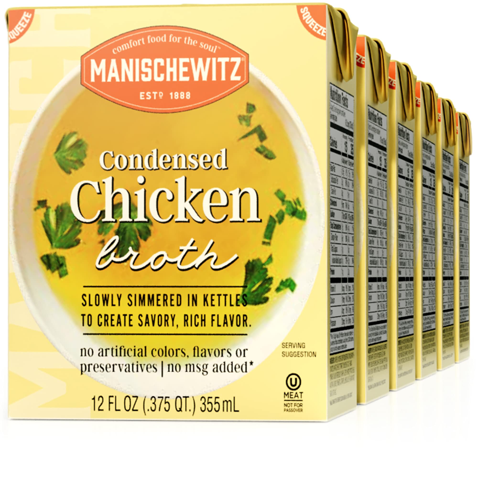 Manischewitz Condensed Chicken Broth 12oz (6 Pack), Flavorful, Kettle Cooked, Slowly Simmered