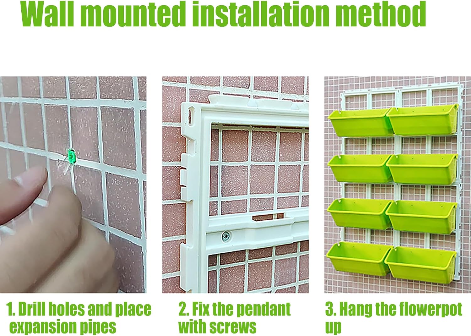 Hanging Plastic Pot Balcony Planter, Vertical Wall Planter for Indoor Plant-Walls with 8 Flower Pots, Indoor and Outdoor Plant Stand with Detachable Hooks for Flowers Vegetables Herbs