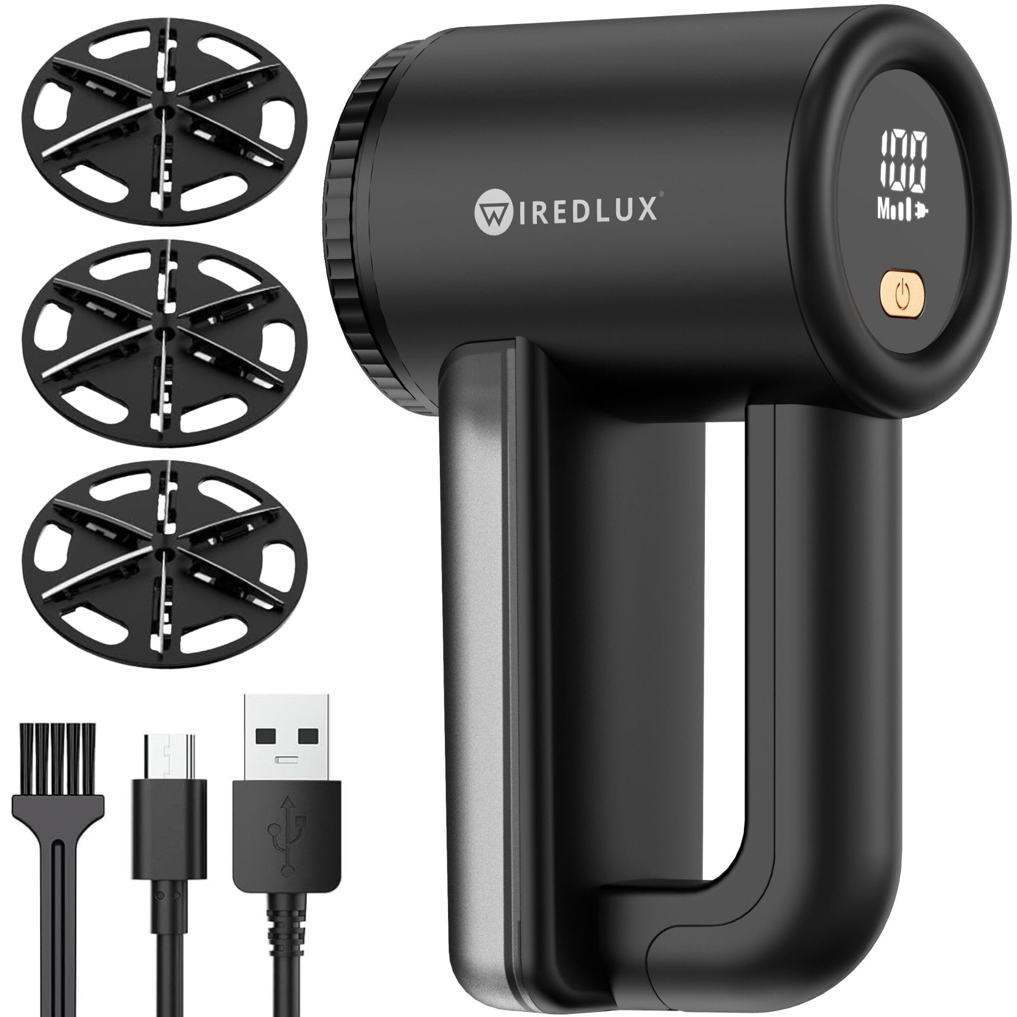 Electric Lint Remover WiredLux - Rechargeable Fabric Shaver Bobble Remover for Clothes & Furniture - Adjustable 3-Speed, 6-Leaf Blade, USB Charging, Debobbler with Dual Protection