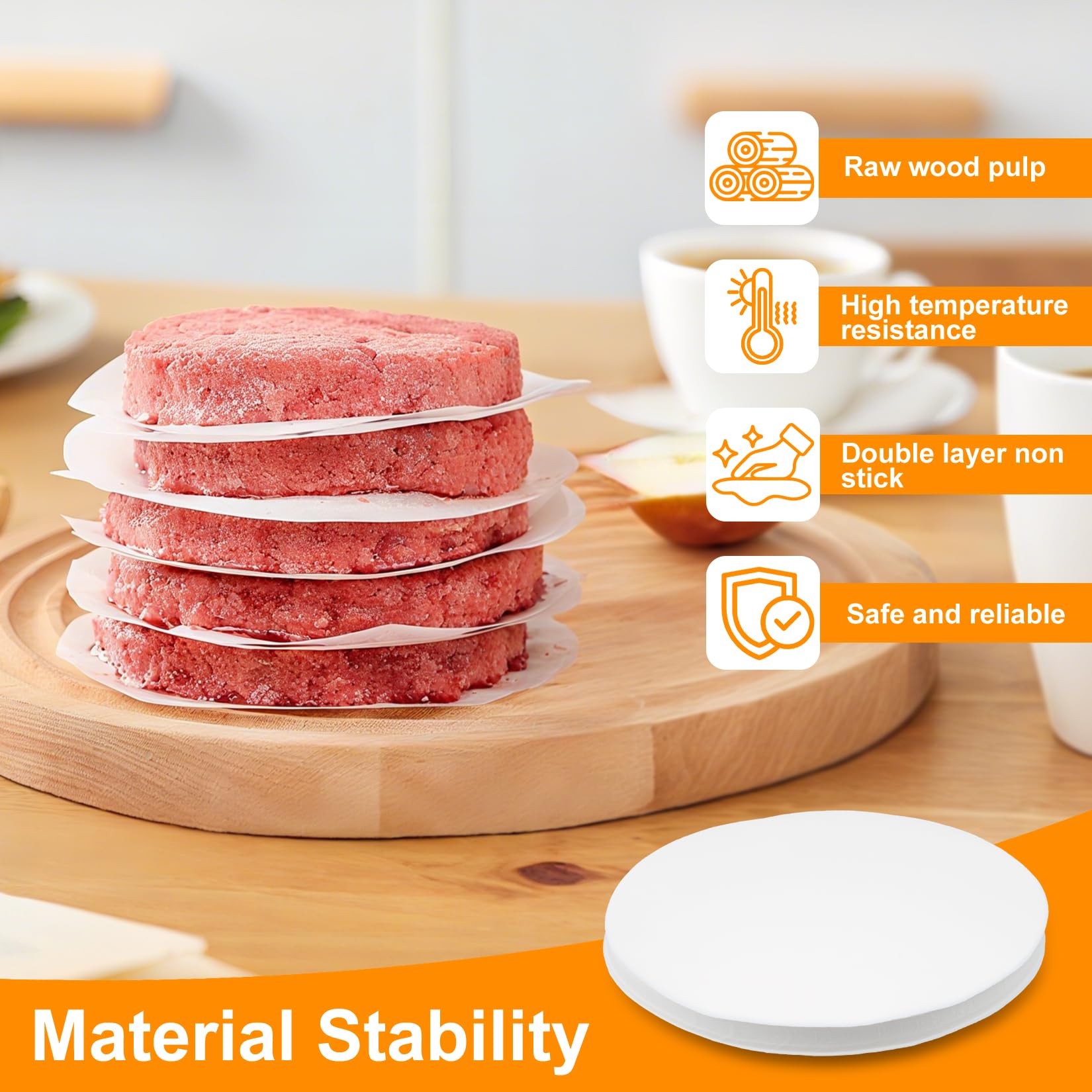 500 Pièces Antiadhésive Steak Haché Diamètre, Papier Sulfurisée de Galettes Hamburger, Parchemin Ronde Imperméable et Résistant à Haute Température, Feuilles de Cuisson (11cm