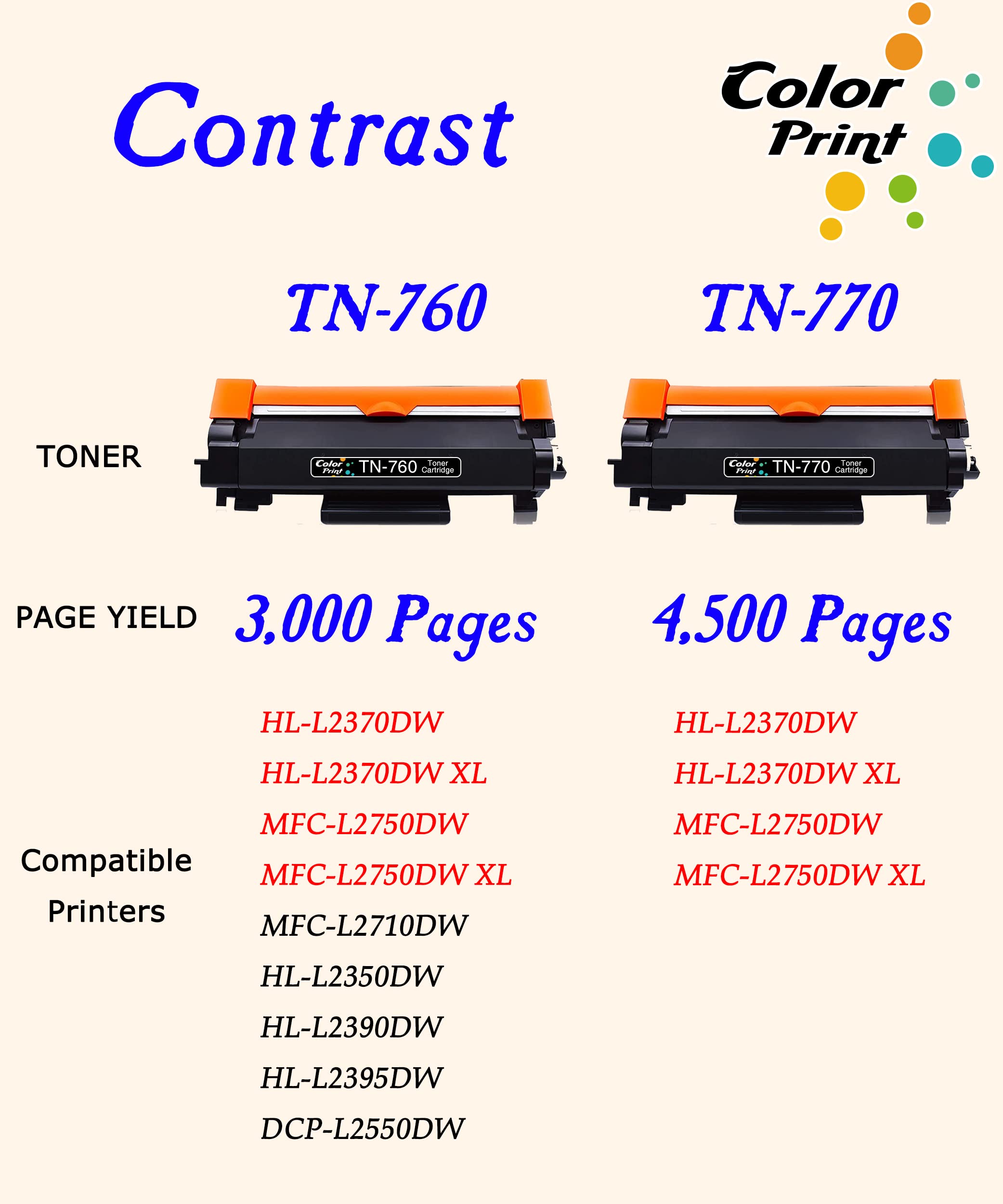 TN760 Toner With Chip For Brother TN-760 TN730 DCP-L2550DW HL...