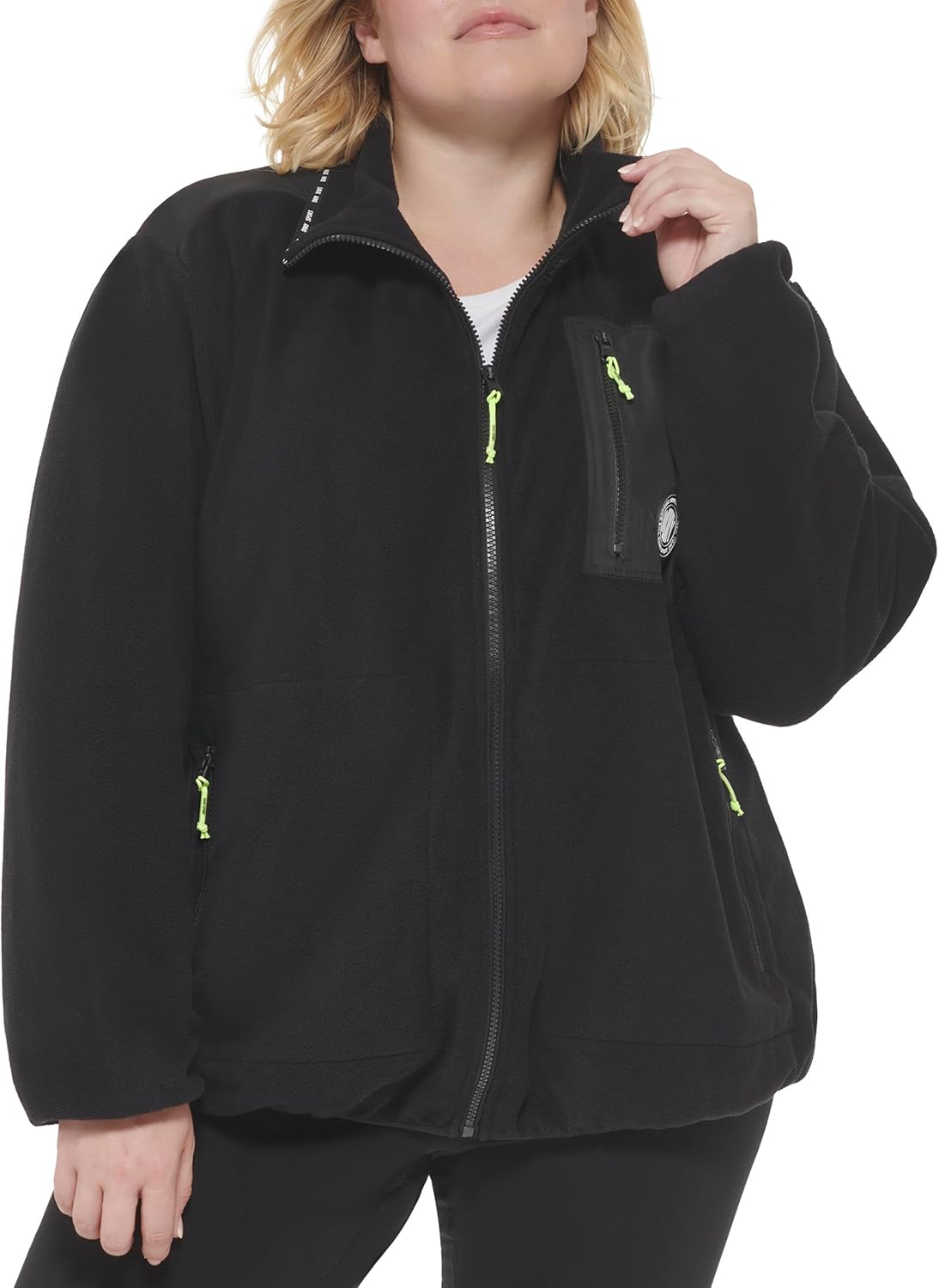 DKNY womens Sleeve Logo Tape Quarter Zip Fleece Pullover