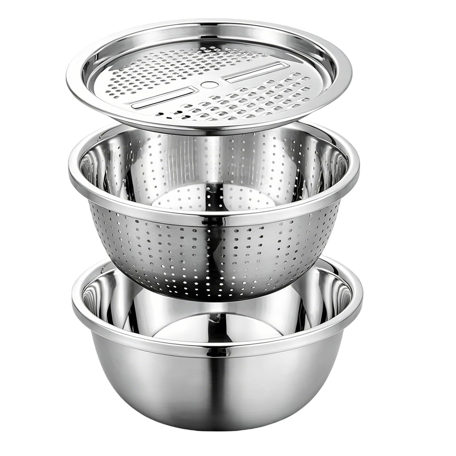 Mandolina Cocina, Picadora Manual de Acero Inoxidable 3 en 1, Colador para Lavar Arroz, Juego de Ralladores Cocina con Cesta Drenaje, para Queso, Zanahorias y Patatas