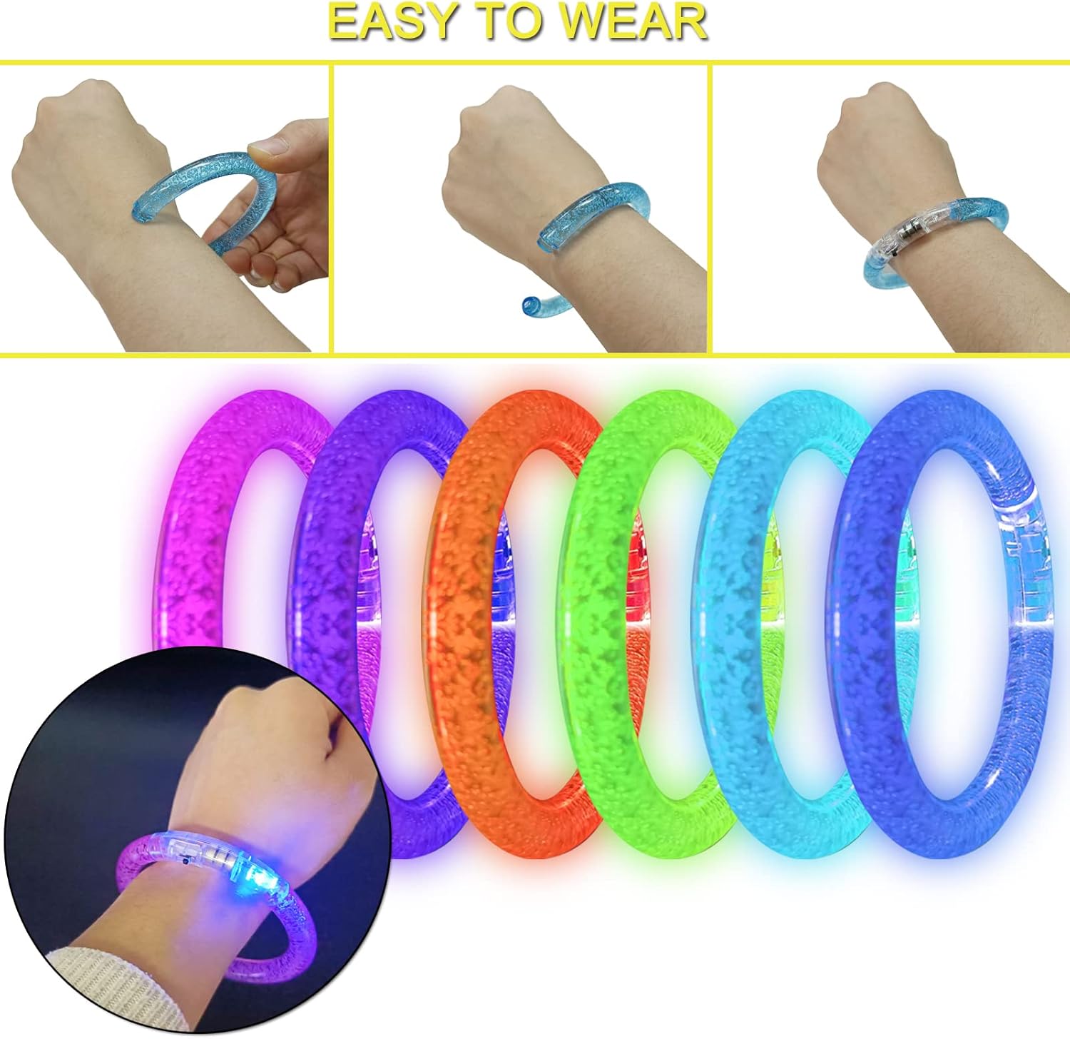 30 Pcs Glow In The Dark Bracelets, 6 Colors LED Bracelets Bulk Party Supplies for Kids and Adults, Glow Neon Party Favors Toys for Carnival Halloween Christmas Birthday Wedding - Image 3