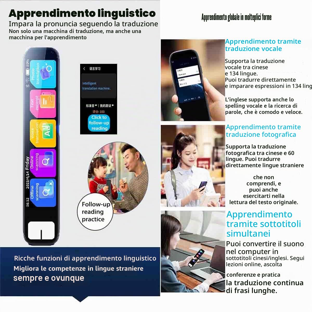 AI Smart Pen,Translator Scanner Pen,Instant AI Answers for Math,History & More Offline Translation (60+ Languages),Camera,Bluetooth,Music & File Storage,Scan Reader Pen Language Translator