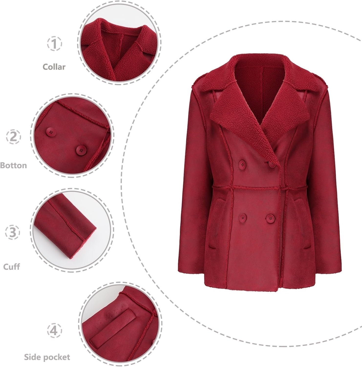 Women's Faux Shearing Moto Jacket Thick Fleece Lined Winter Coat Lapel Sherpa Motorcycle Biker Leather Jacket