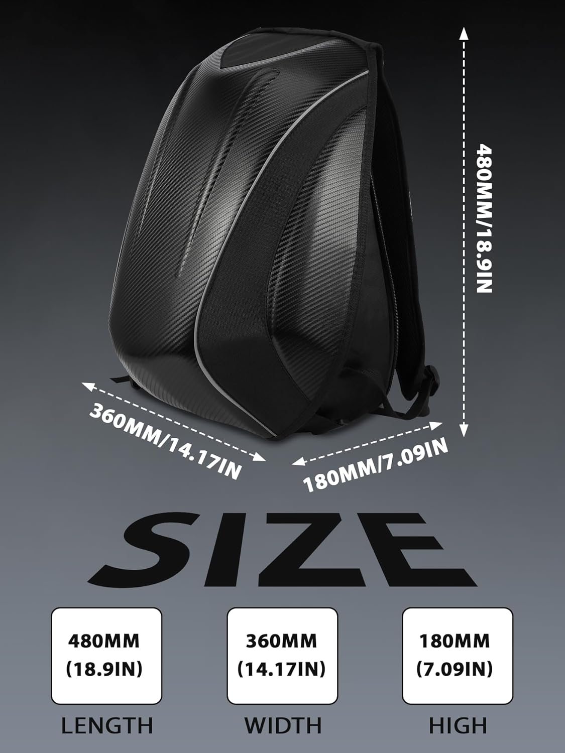 JFG RACING Motorcycle Backpack,30L Hardshell Carbon Fiber Pattern Waterproof Helmet Backpack for Men Riding Bag for Travel Daily Storage Motorcycles Accessories - Image 2