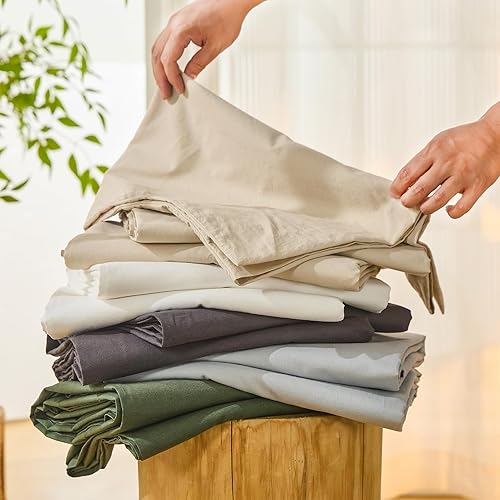 Miniatura 9 de Bedlifes Juego de sábanas 100 % lino francés de 18 a 24 pulgadas, bolsillo extra profundo, 4 piezas, transpirables y absorben la humedad, suaves y