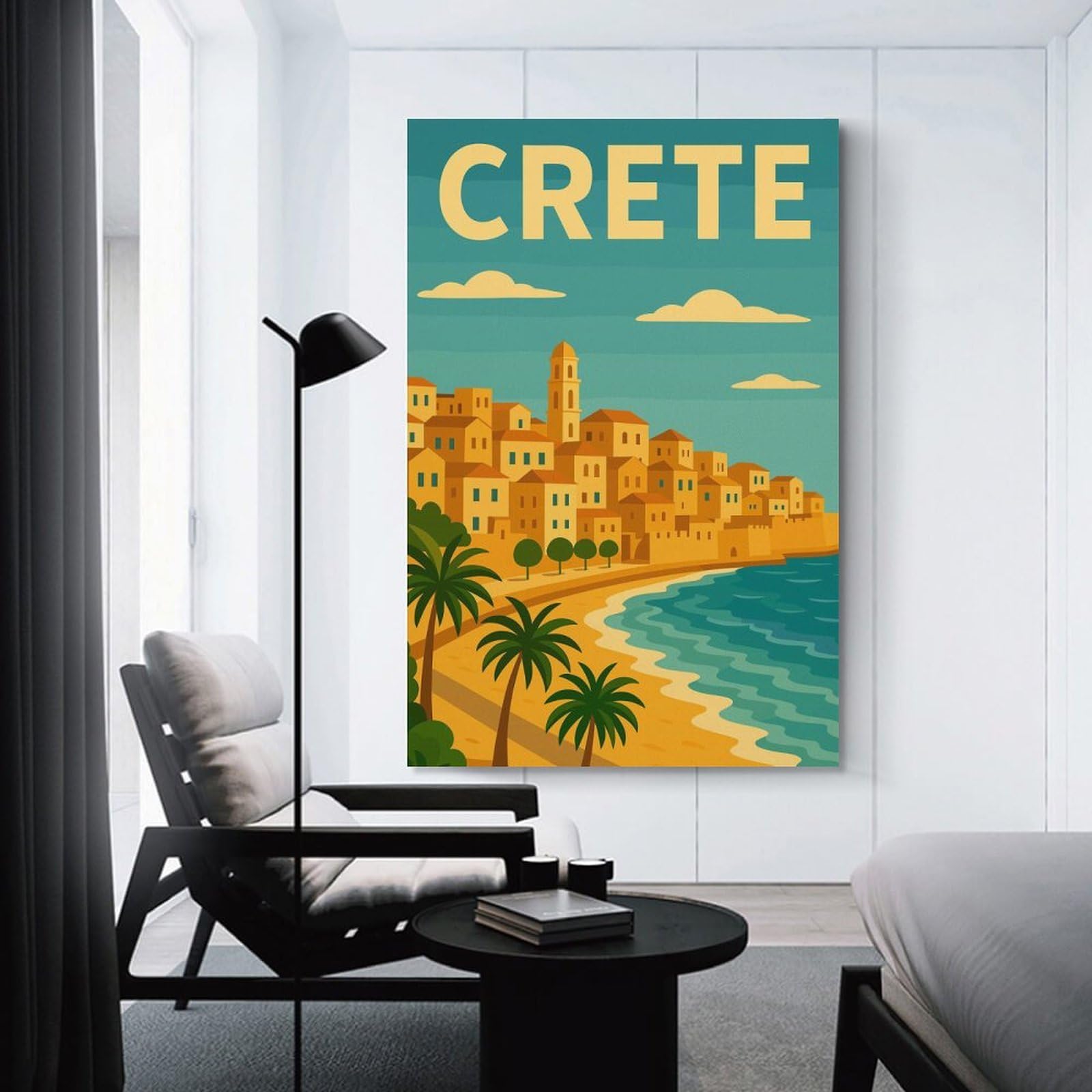 Junmoney Crete Travel Canvas Wall Art, 12x18inch(30x45cm), for Bedroom, Guest Room Or Reading Nook, Decorative Wall Art for Cosy Rooms
