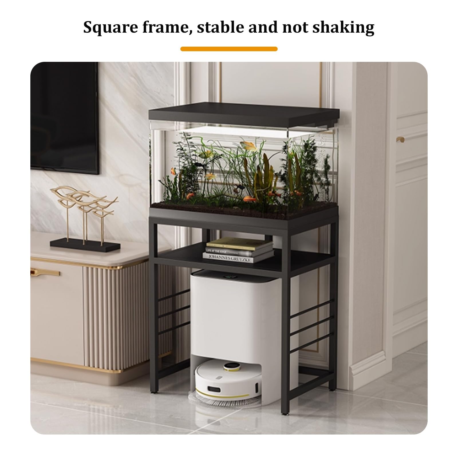 Mesa auxiliar móvil robótica para aspiradora, soporte al vacío con base abierta, mesa auxiliar con marco de acero (individual, negro, 17,7 x 9,8 x 27,6)
