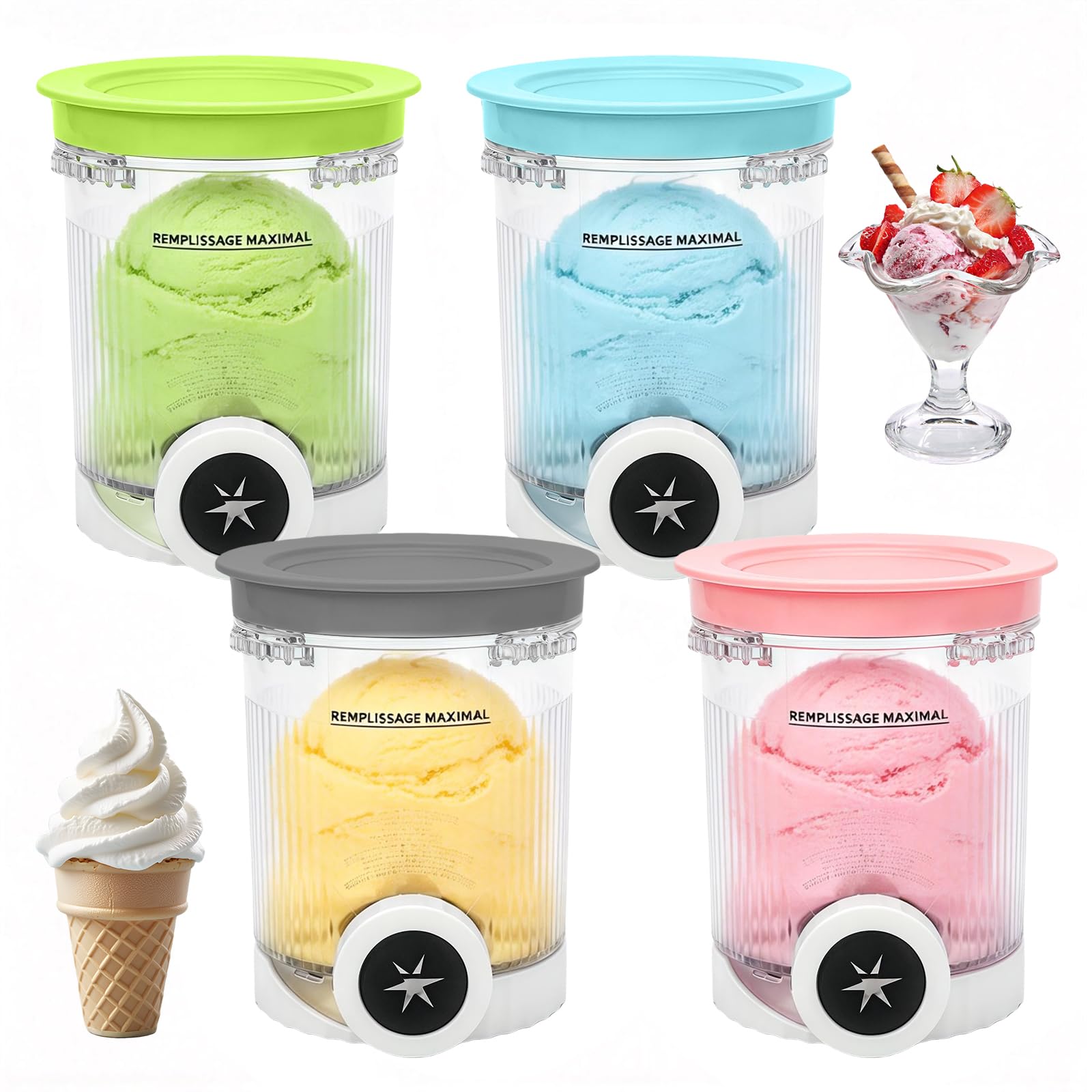 Pour 4 pièces Ninja Swirl Creami 480 ml - pour sorbetières Ninja Creami séries NC701 et NC700 - Sans BPA lavable au lave-vaisselle