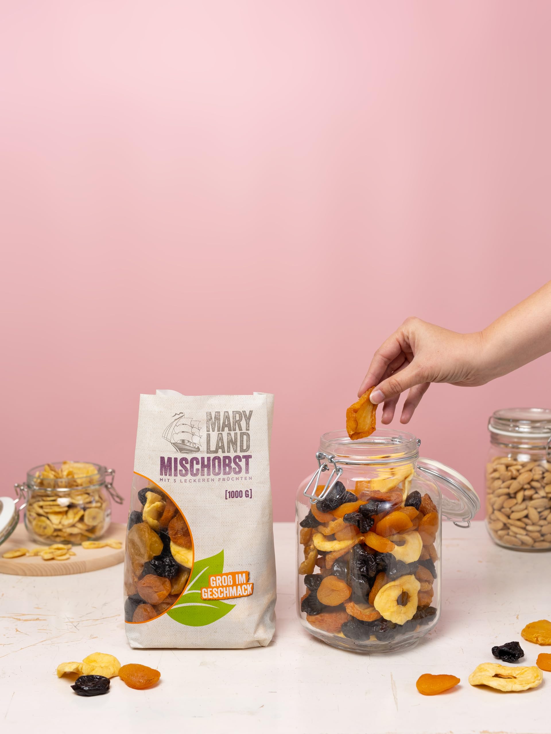 Maryland Mischobst 4 x 1kg Vorratspackung – Mit getrockneten Apfelringen, Pflaumen, Aprikosen, Birnen und Pfirsichen im Großbeutel – Veganes Trockenobst, perfekt zum Snacken (4 x 1kg)