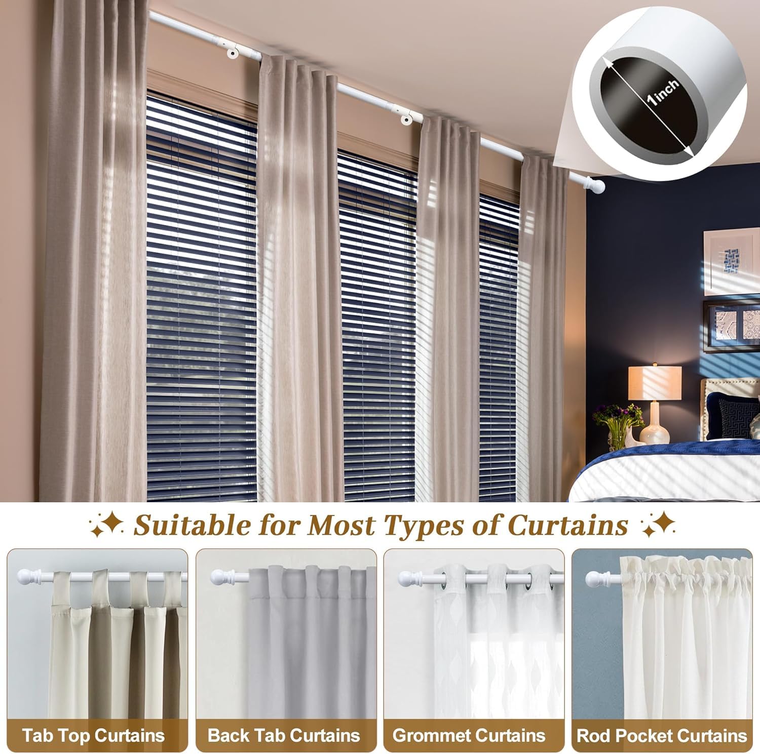 Bay Window Curtain Poles, 76-460 cm Corner Curtain Pole Set - Image 2