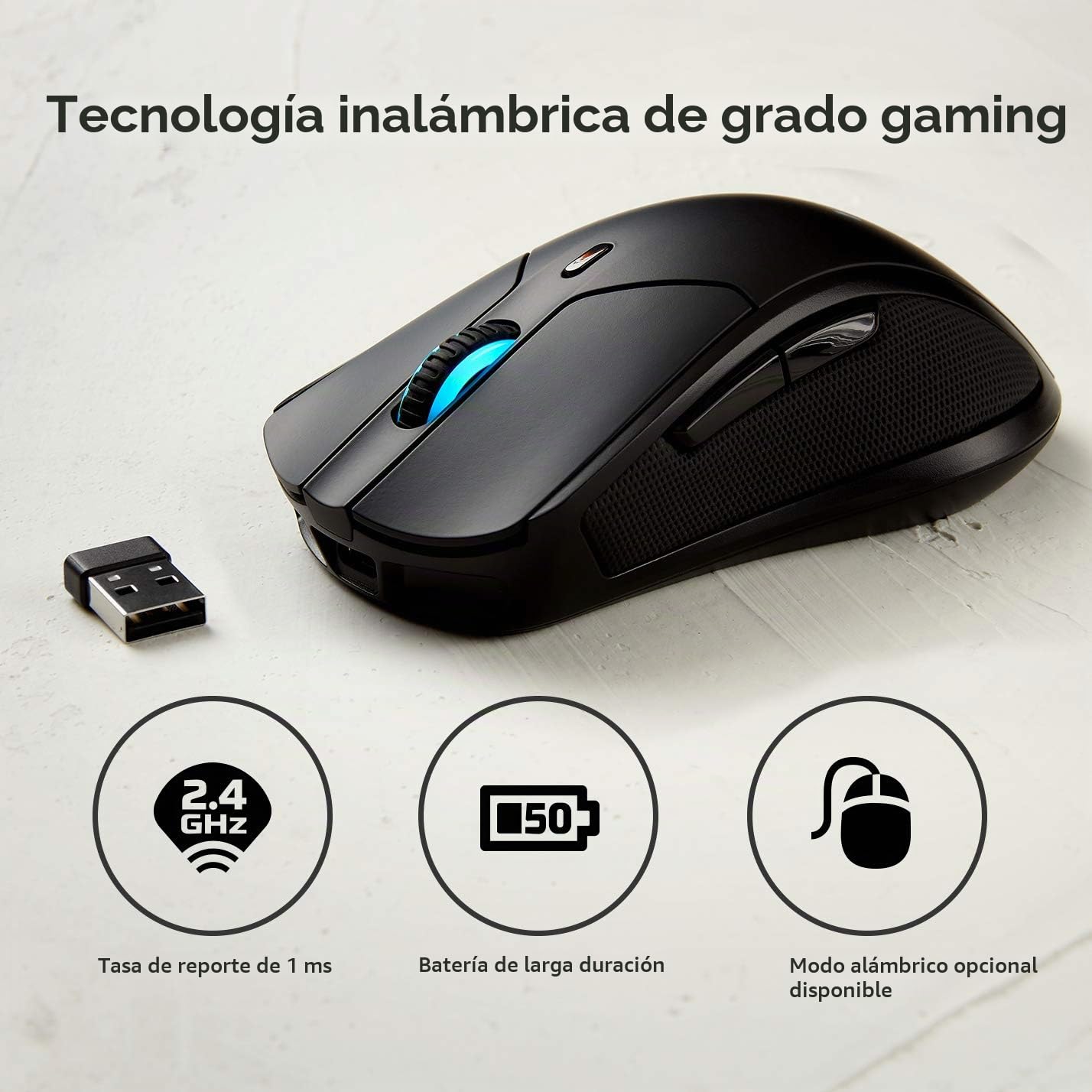 HyperX Pulsefire Dart – Ratón para Gaming Inalámbrico RGB, Compatible con el Ngenuity Sofware para personalizarlo, Cargador–Qi, Batería de hasta 50 horas – Compatible con PC, PS4, Xbox One