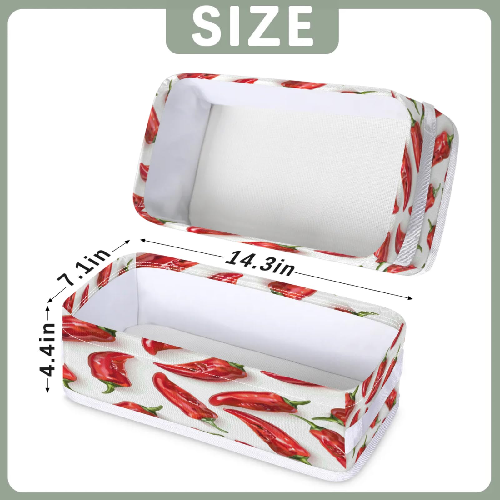 Tablerazzi Toilet Tank Topper Paper Basket with Handle, Chilli Pepper Bathroom Storage Basket for Organizing, Vegetable Small Fabric Storage Bins for Bathroom Decor