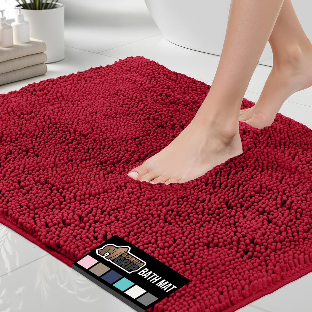 GORILLA GRIP Bath Rug Mat 36x24, Thick Soft Absorbent Chenille, Quick Dry Microfiber Mats, Rubber Backing Washable Shower Floor Rugs, Bathmat Runner,