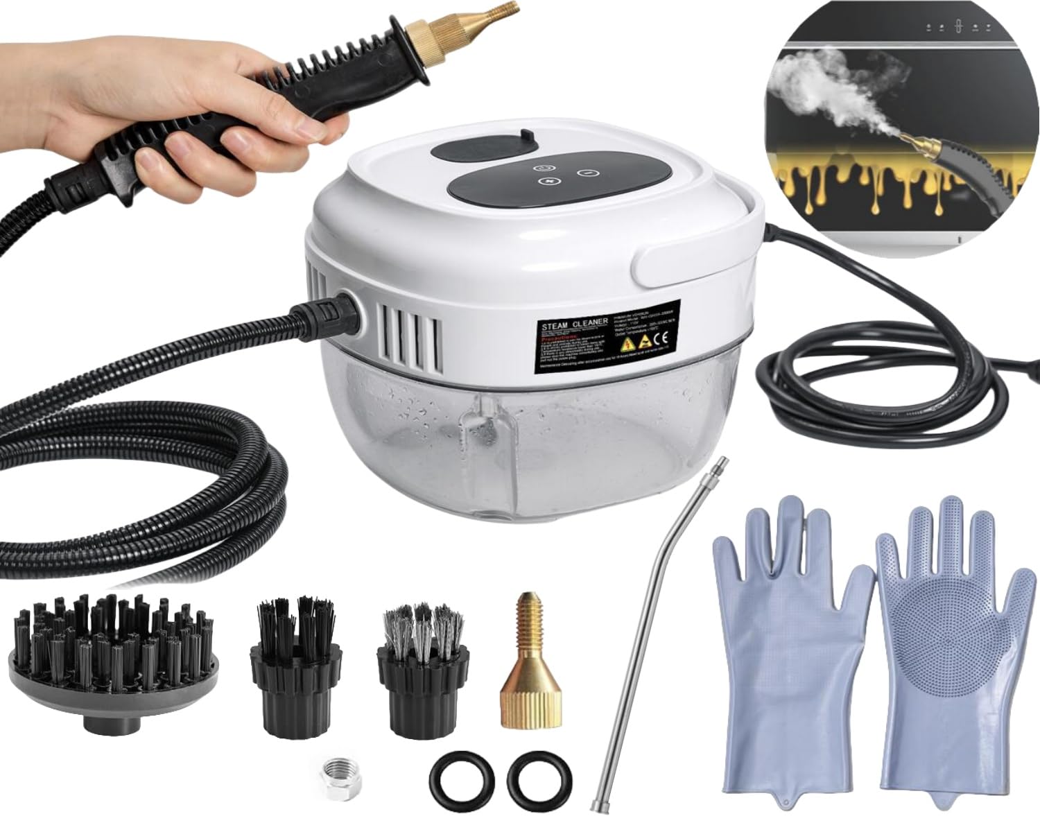 Handheld Steam Cleaner 2500W Portable Steamer For Cleaning Car Detailing and Grout 15s Heat-Up 1 5L Tank Pressurized