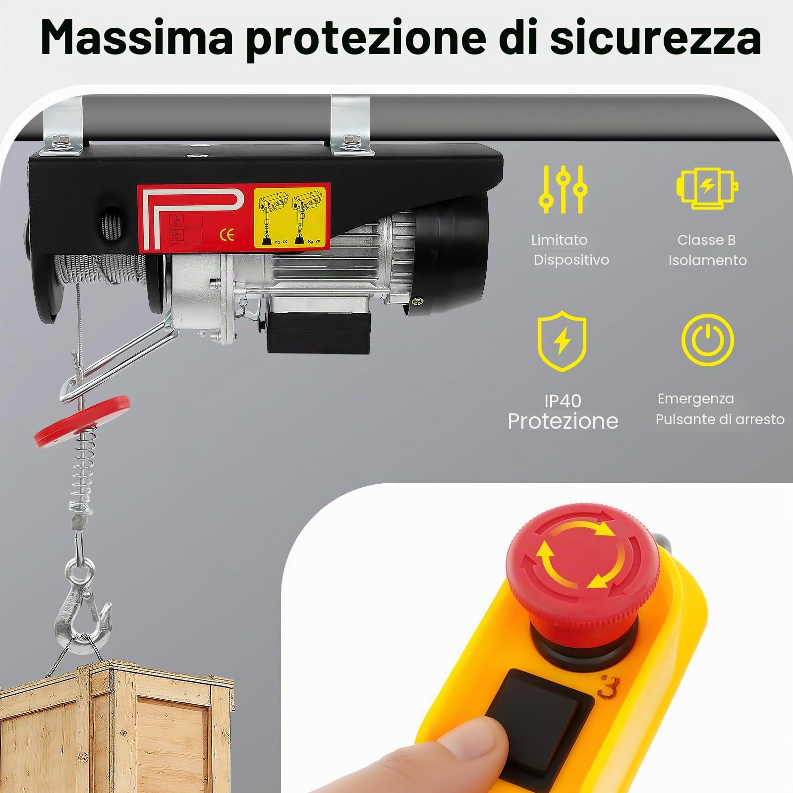 Verricello elettrico, velocità di sollevamento con telecomando a cavo, filo di acciaio, lunghezza 18 m, paranco elettrico per garage e magazzini