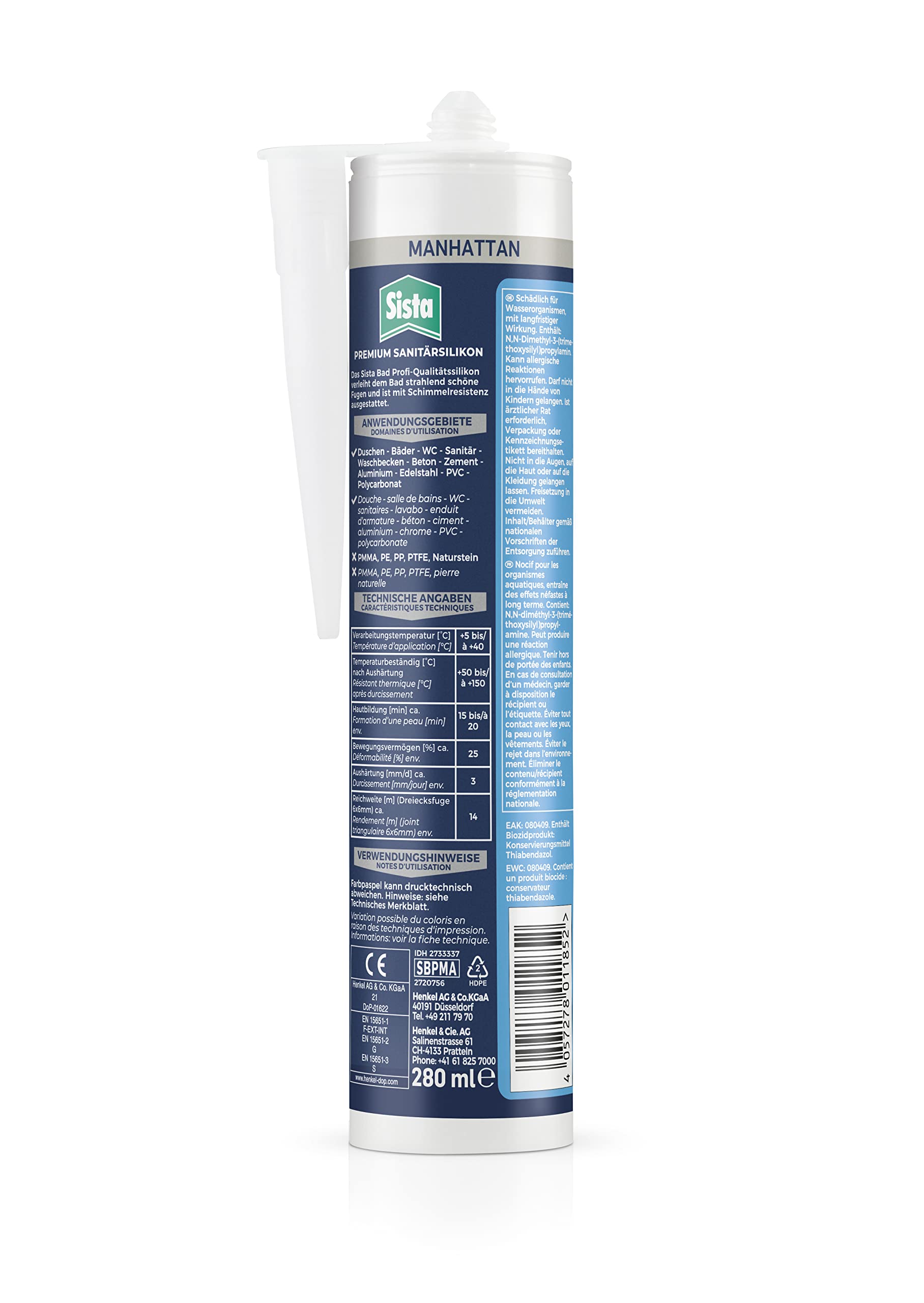 Sista Bad Profi-Qualität Sanitär Silikon, schimmelresistentes Sanitärsilikon für das Bad, wasserfestes Silikon für viele Materialien*, geruchsneutrale & langlebige Dichtmasse, 12x280ml, manhattan
