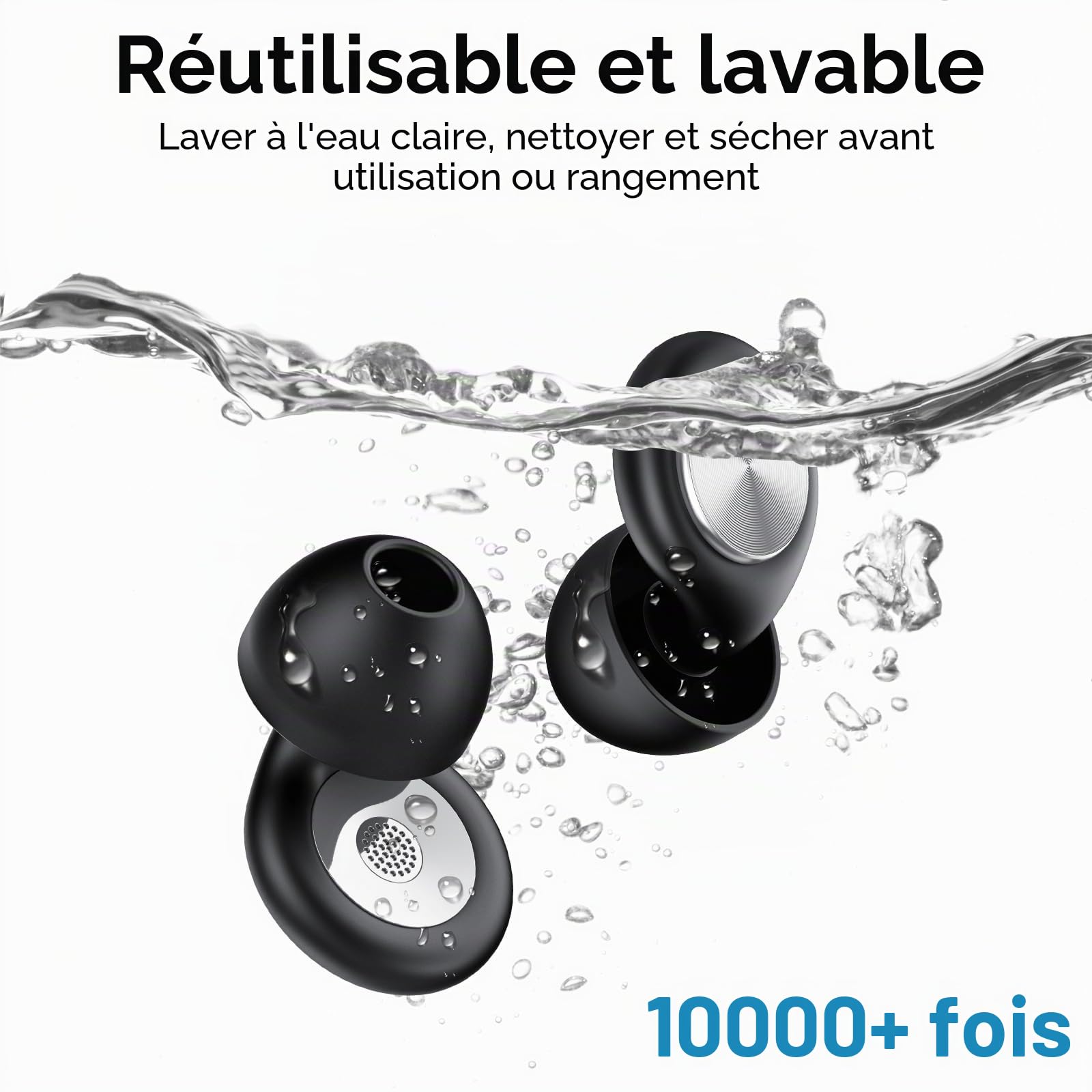 2026 Bouchon d'oreille pour dormir, 45dB boule quies réutilisables réduisant le bruit pour dormir, doux et réutilisables, bons pour dormir, voyager, se concentrer, concerts (Noir)