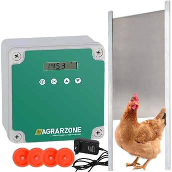 Agrarzone Automatic Chicken Door Chicken Flap, Door Opener Chicken Coop with Timer &amp; Light Sensor, Mains Operation or Battery