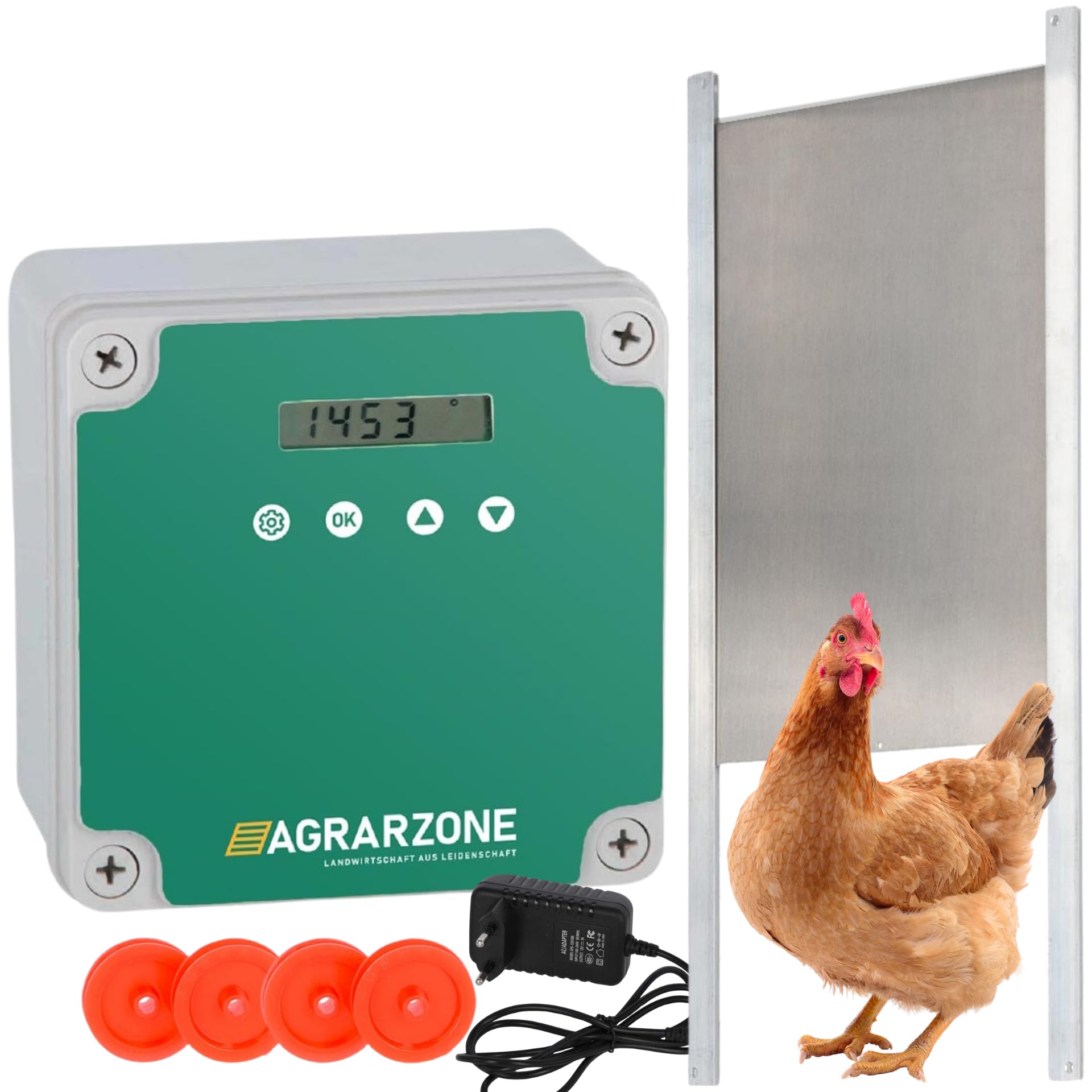 Agrarzone Hühnerklappe Batterie ohne Schieber Hühnerstall Hühner Solar | Timer, Manuell, Lichtsensor, elektrisch, Hühnerstall
