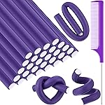 Syhood 30 Pcs Flexible Curling Rods 9.45 Twist Foam Rollers Soft Foam No Heat Hair Rods Rollers and 1 Steel Pintail Comb Rat Tail Comb for Women Long Short Hair(Purple,9.45 x 0.55 Inch)