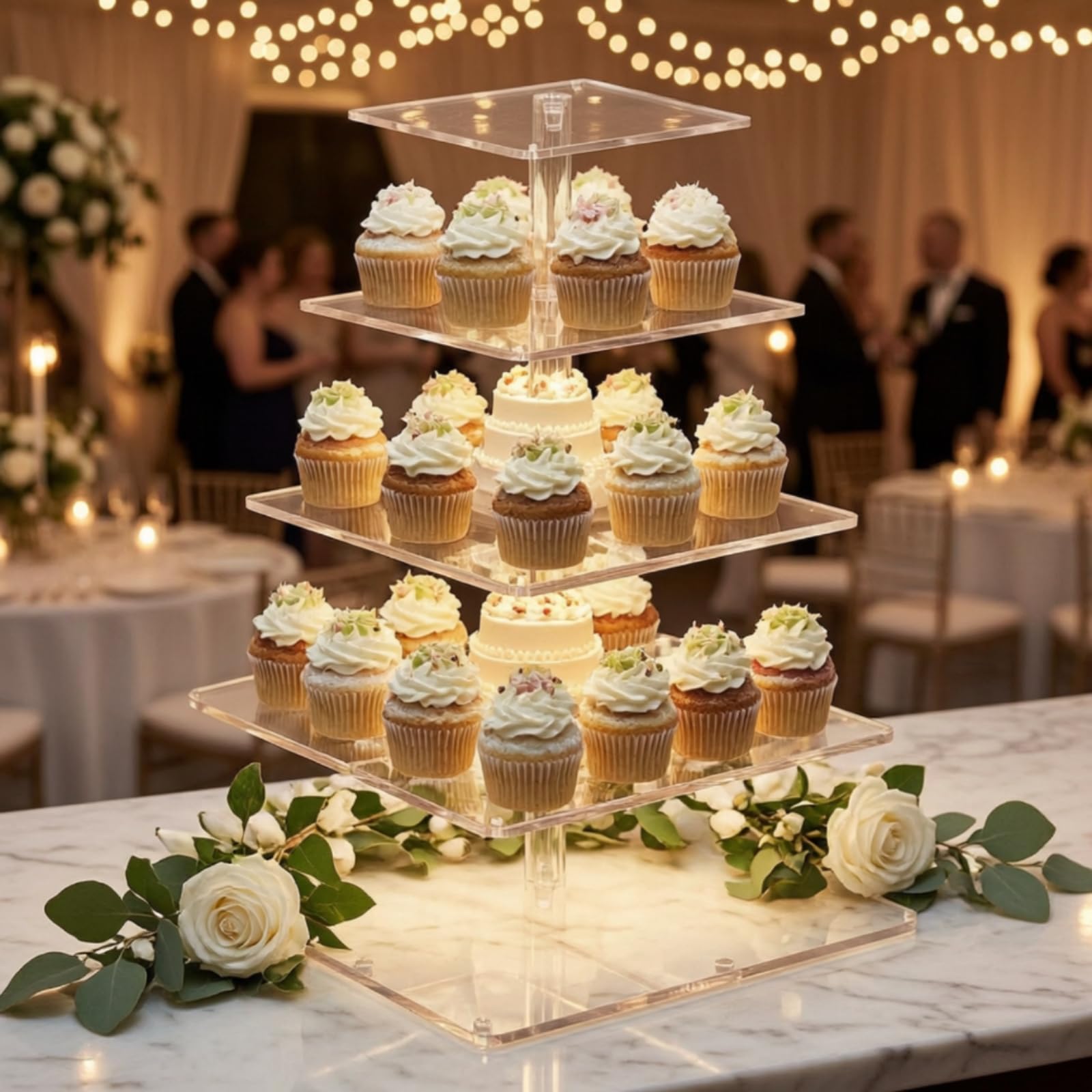 Soporte Expositor Acrílico Base Antideslizante Vitrina Iluminada y Montaje Fácil Adecuado para Bodas Cumpleaños Celebraciones de Postres, 5 Niveles