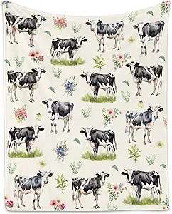 Cow Blanket for Women, Cozy Soft Throw Gifts, Cute Yellow Flannel Throw Blankets for Couch Office, 60x80 Inches
