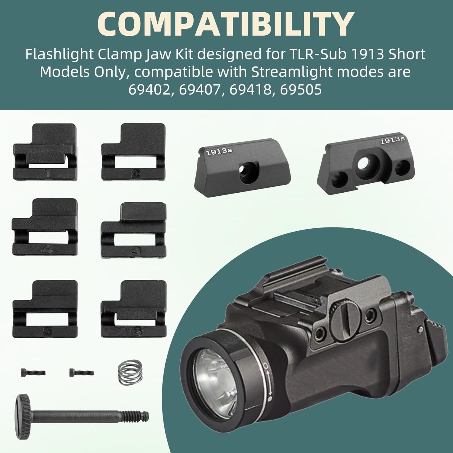 TLR 69322 Clamp Jaw Kit for Streamlight TLR-sub 1913 Short Models Only, Tactical Flashlight Clamp Kit Compatible With Streamlight Modes 69402, 69407, 69418, 69505, Black