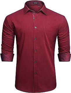Mens Dress Shirts Long Sleeve Button Down Casual Shirts for Men Inner Contrast Formal Business Tuxedo Wedding Shirt