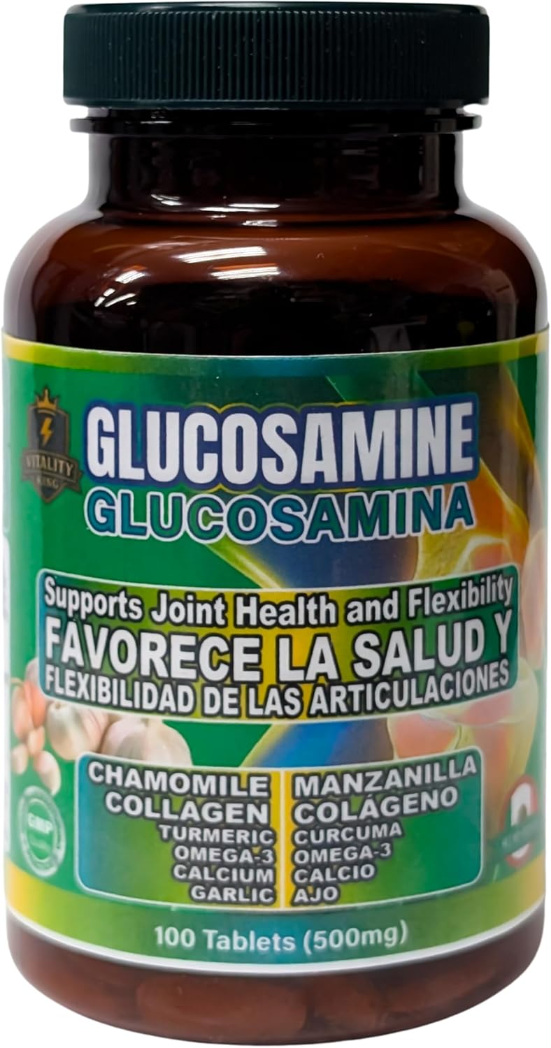 Suplemento para el Apoyo Articular con Glucosamina, Manzanilla, Colágeno, Cúrcuma y AJO | Glucosamine Chamomile Collagen Turmeric Garlic Joint Support Supplement