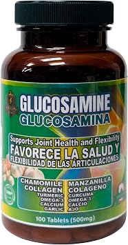 Suplemento para el Apoyo Articular con Glucosamina, Manzanilla, Colageno, Curcuma y AJO | Glucosamine Chamomile Collagen Turmeric Garlic Joint Support Supplement
