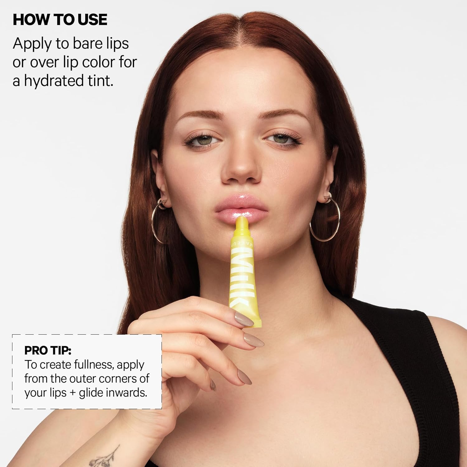 Milk Makeup 3-Pack Balmade Hydrating Lip Balm Gift Set – Sheer-Tinted, High Shine Glosses for Visibly Plumper Lips + Exclusive Keychain – Full Size Electron (Clear), Pump (Warm Beige) + Core (Red) - Image 6