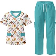 Pensura Womens Scrub Set with Pockets 2 Piece Short Sleeve Cozy