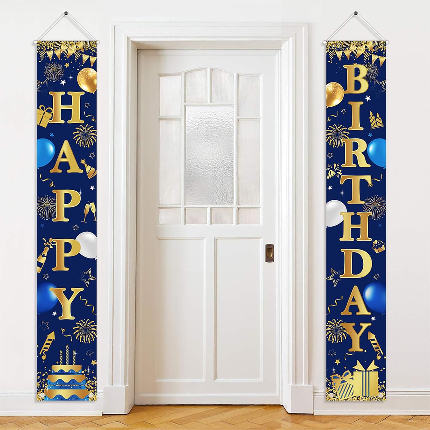 Avezano Happy Birthday Door Banner Navy Blue and Gold Birthday Decorations for Men Women Blue Gold Banner Party Decorations Outdoor Indoor