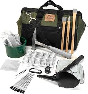 ASR Outdoor 40pc Beginner Rockhounding Equipment Kit with Tool Bag Chisels Rock Pick Hammer