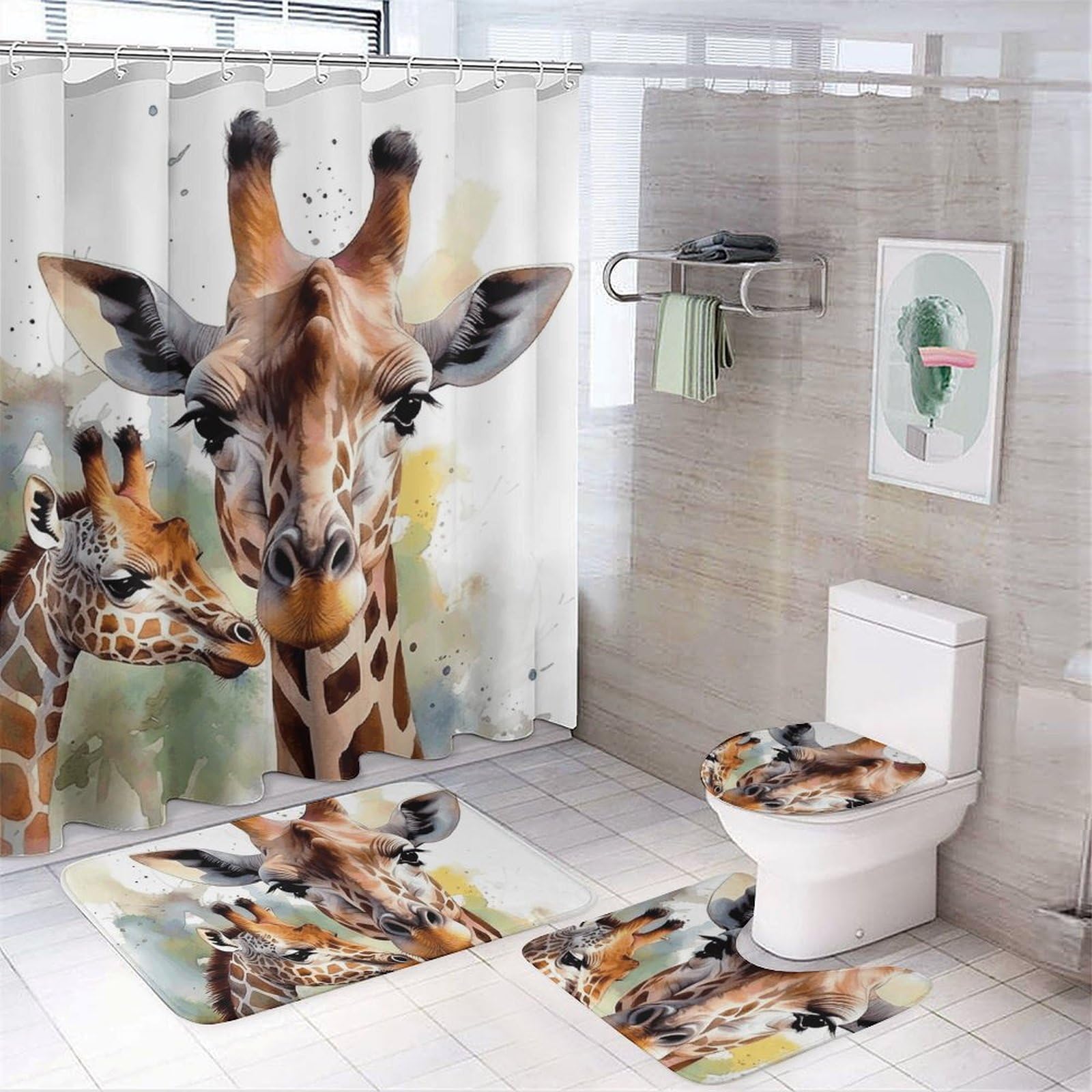 Tapis de bain en polaire contre sol froid et rideau Oxford anti-fuite