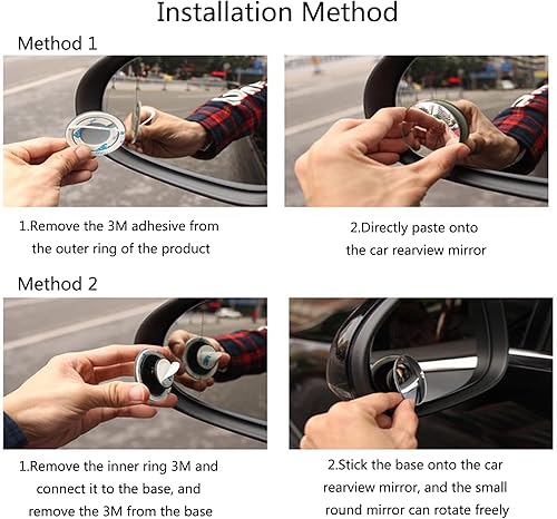 Miniatura 4 de Bominton Espejos de punto ciego, retrovisor convexo redondo de cristal HD de 2 pulgadas, accesorios exteriores con kit de instalación para