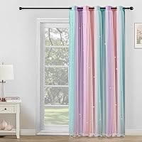 Vista 80 de XiDi Cortinas opacas para dormitorio de niñas, diseño de princesa unicornio arcoíris, 72 pulgadas de largo, rosa/azul