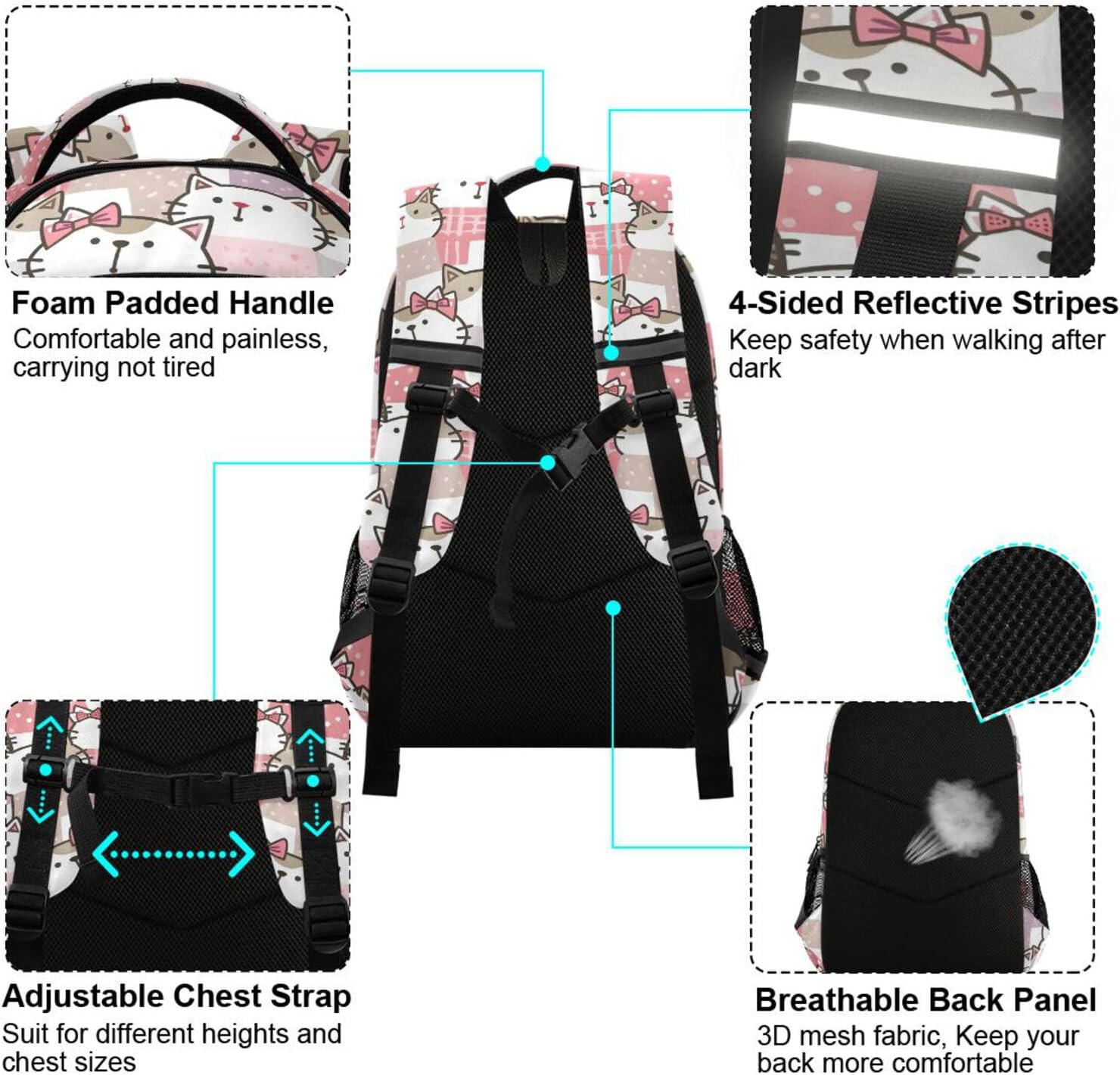 ALAZA Cute Cartoon Cat Kitten Print Backpacks Travel Laptop Daypack School Book Bag for Men Women Teens Kids