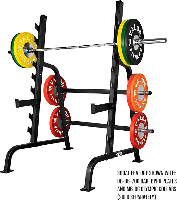 Valor Fitness Squat Rack and Bench Press Combo with Adjustable Sawtooth Safety Catches and Plate Storage Pegs Home Gym Power Rack for Strength Training Max Weight 600 lb Capacity