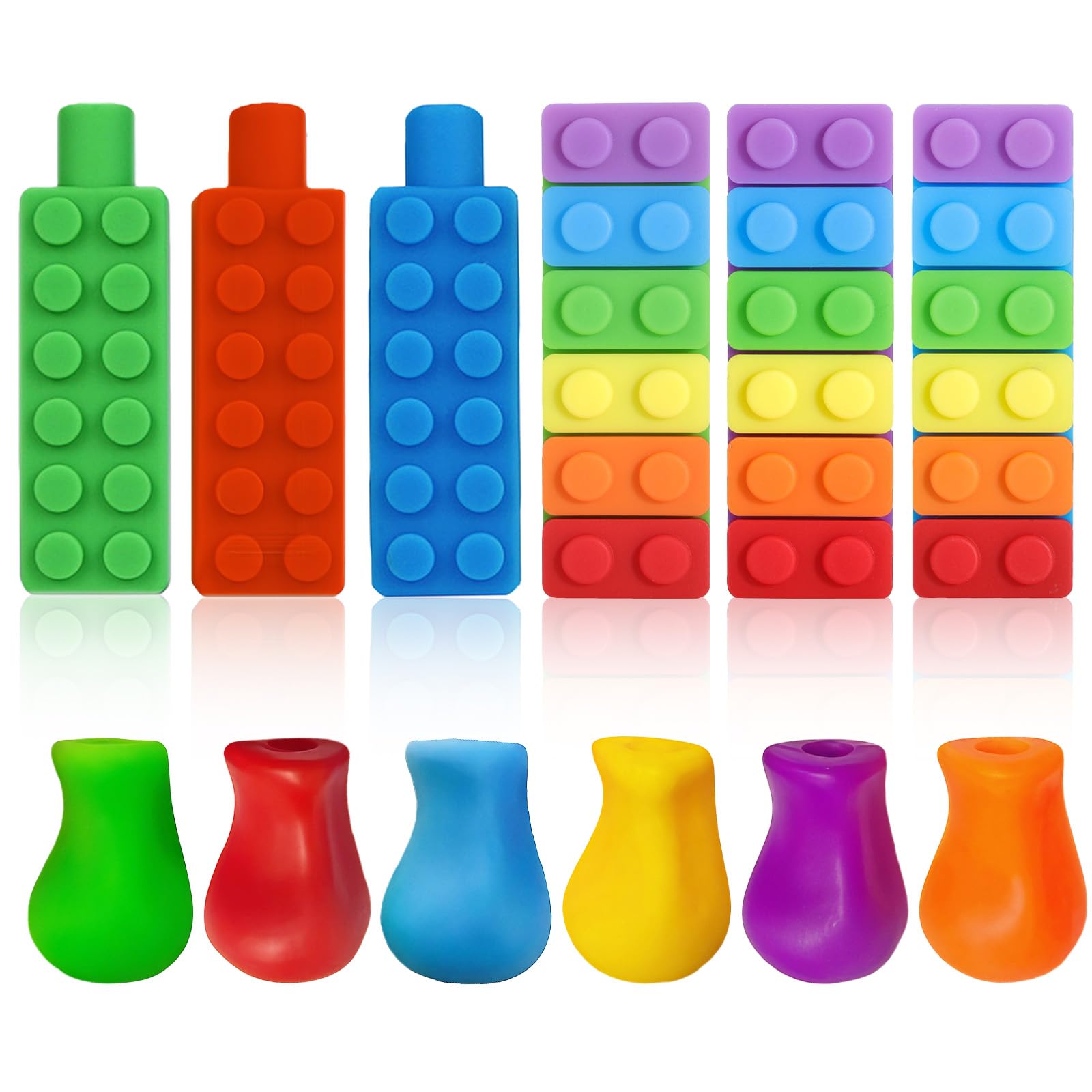ANSUG 12 Stück Bleistift Kauschutz Stifte Silicone Kaukappen Stifte Pencil Topper Bleistiftkappe Stifthalter Hilfe