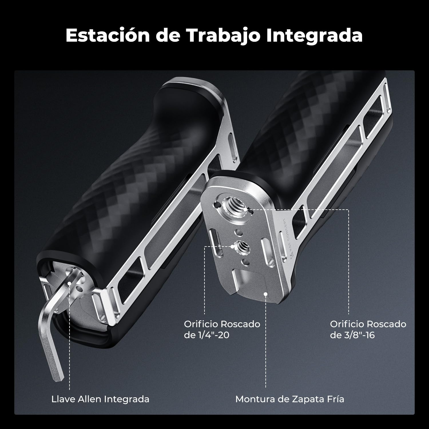 K&F CONCEPT Mango Lateral NATO para Jaulas de Cámara | Side Handle Ergonómica Universal 40mm Ajustable Arriba/Abajo con Adaptador de Zapata Rosca de 1/4" y 3/8" - PP31