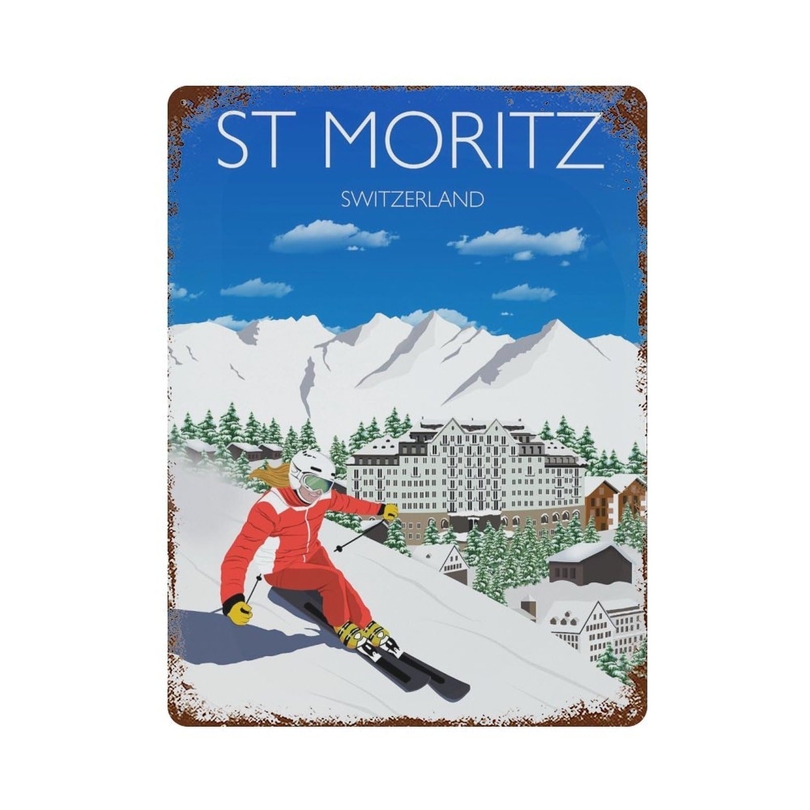 xiaoxiaoshen Travel of St Moritz Switzerland Birthday Gift Wall Decor Art Metal Tin Poster Modern Home Decor Art Home Bar Shop Decorations Vintage Sign 40x30cm