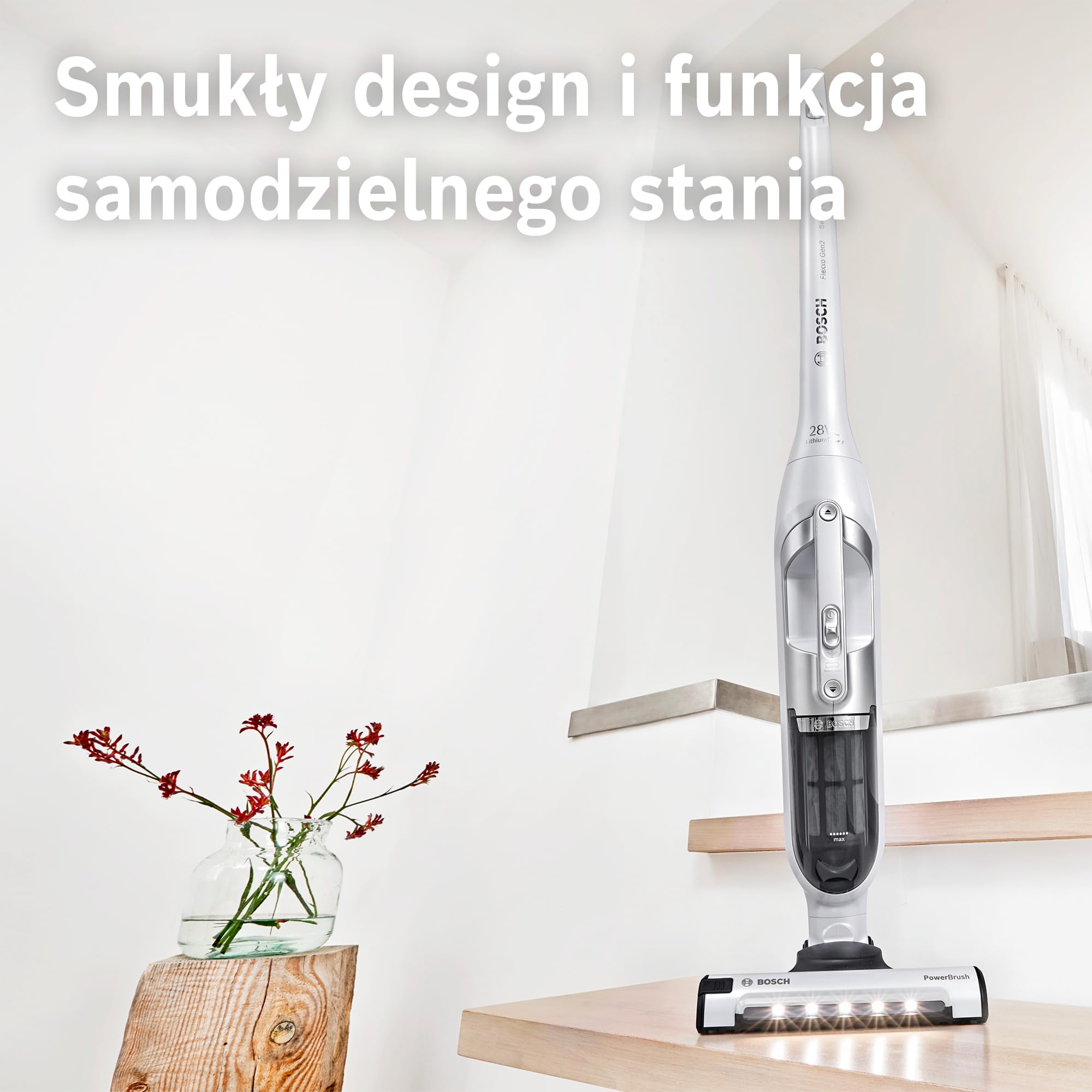 Bosch, Flexxo Gen2 Serie 4, 28 Vmax, 2w1, bezprzewodowy, bezworkowy, odkurzacz ręczny i pionowy, zintegrowane akcesoria, polar white metallic, BBH3ALL28