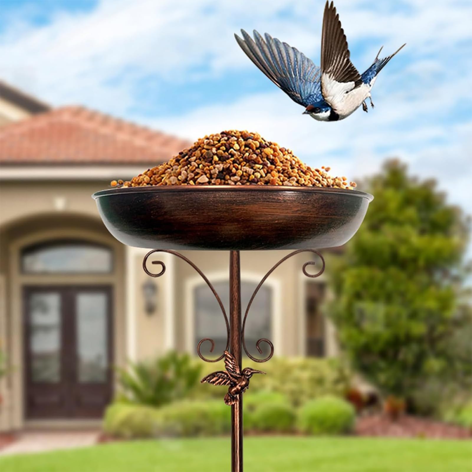 Bebedero Para Aves Exterior Para Aves De Patio | De Hierro Fundido Decorativo Con Plato Para Jardín Terraza Balcón Patio Exterior