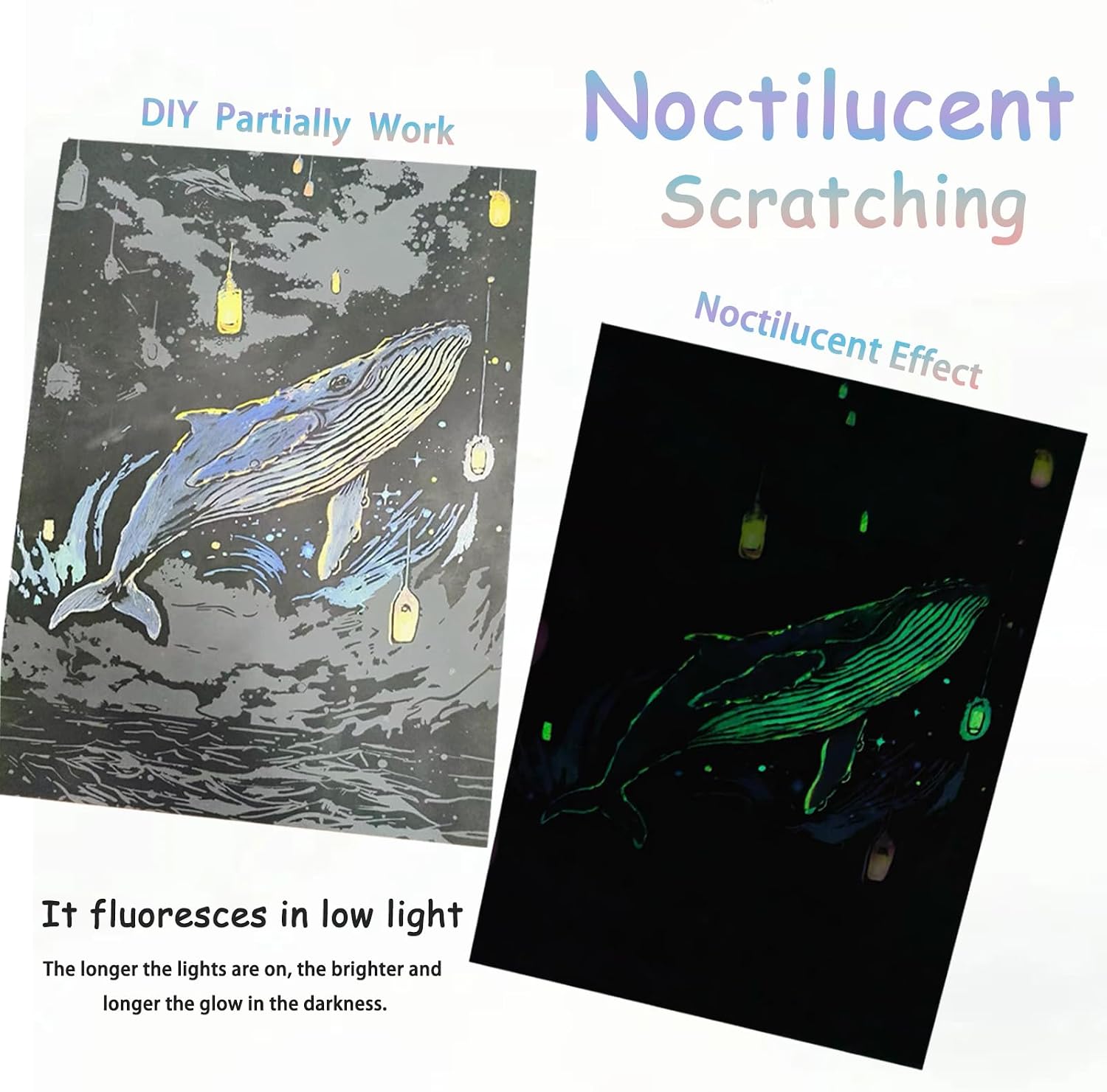 Scratch Art 8 Sheets12 x 8.2 Inches Rainbow Scratch Paper with 6 Paint by Scratch Tools（Hot Air Balloon & Whale）